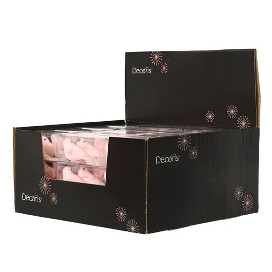 Vánoční dekorace ptáček na klipu růžový s flitry 2ks, 12x3,5x4cm