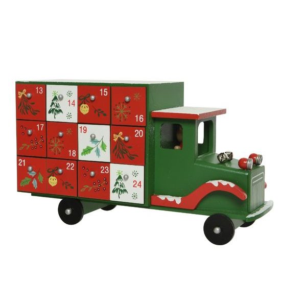 Vianočná dekorácia adventný kalendár auto, 10,5x30x17 cm