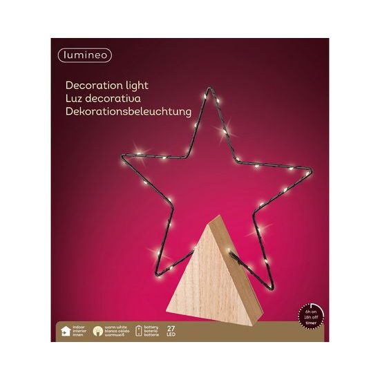 Vánoční dekorace stromeček s hvězdou s LED diodami, 4,2x27x30 cm