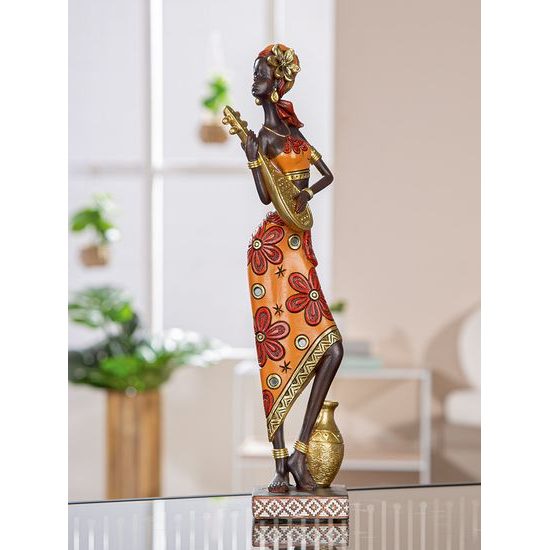 Dekorace figura Afričanka African Beat s kytarou, 6x6,5x32 cm