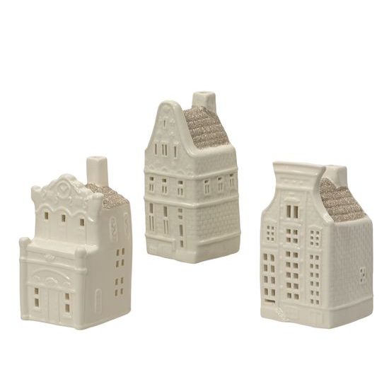 Keramická dekorace domeček s flitry na střeše, 8,7x8,2x15,3cm