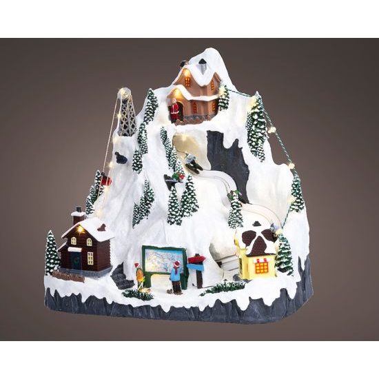 Vianočná dekorácia lyžiarsky svah s LED osvetlením, 22x30,5x28,5 cm