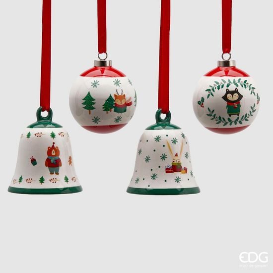 Vánoční keramická ozdoba koule/zvoneček 1ks, 10 cm