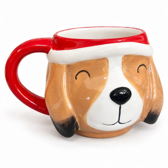 Vianočný porcelánový hrnček na čaj/kakao psík, 8,5x13 cm