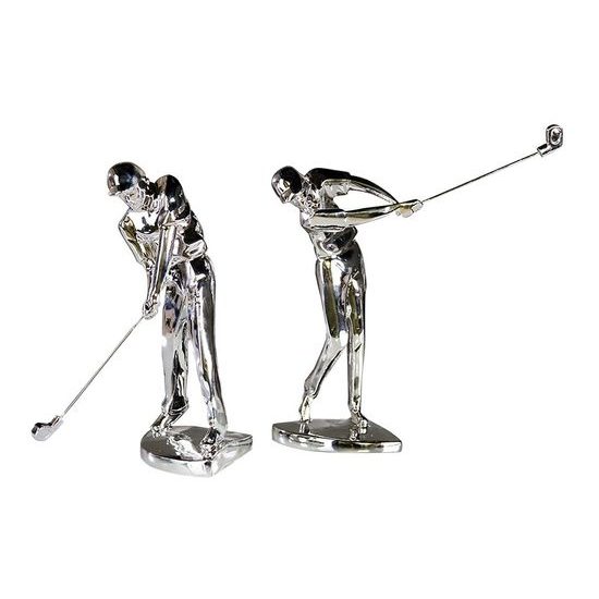 Dekorace figura golfisty stříbrný 1ks, 14x22x23 cm