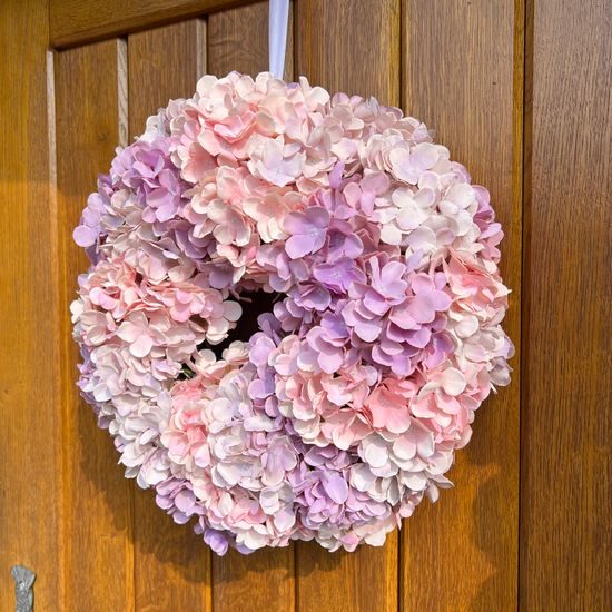 Jarní dekorace věnec na dveře hortenzie růžový, 40 cm