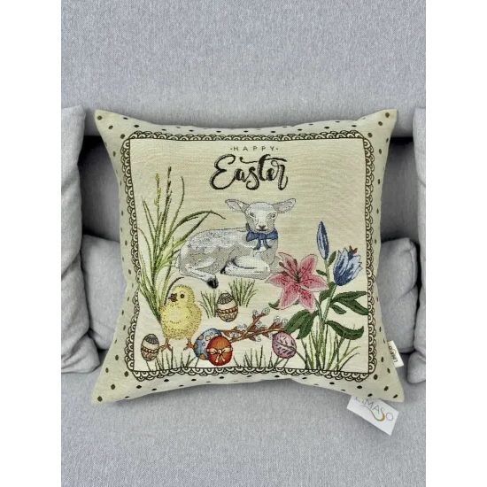 Velikonoční gobelínový potah na polštář Happy Easter, 45x45cm