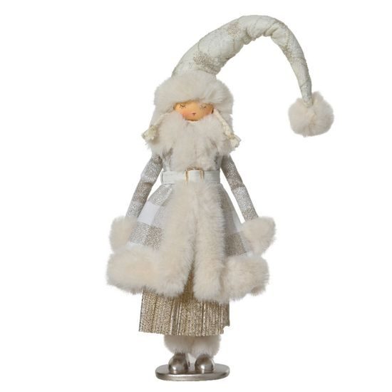 Vánoční dekorace anděl Megie v kabátku champagne, 22x20x70 cm