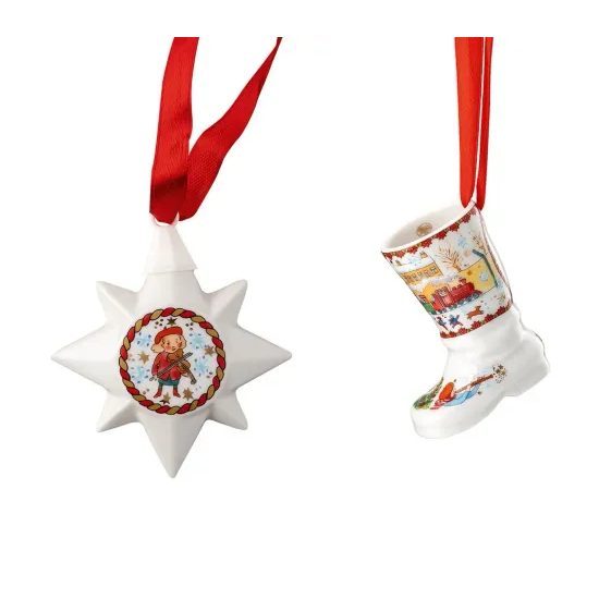 Vianočná sada porcelánových mini ozdôb hviezda/bot, Christmas Sounds, Ø 6,5/5,2 cm, Rosenthal