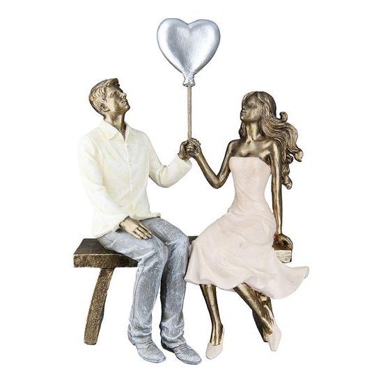 Dekorace zamilovaný pár na lavičce bronzová, 7,5x16,5x24,5 cm