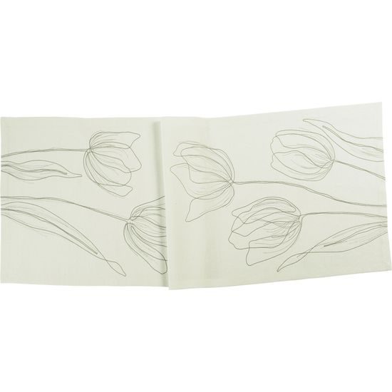 Behúň na stôl Darwin biely s vyšívanými kvetmi 50x150cm, Sander
