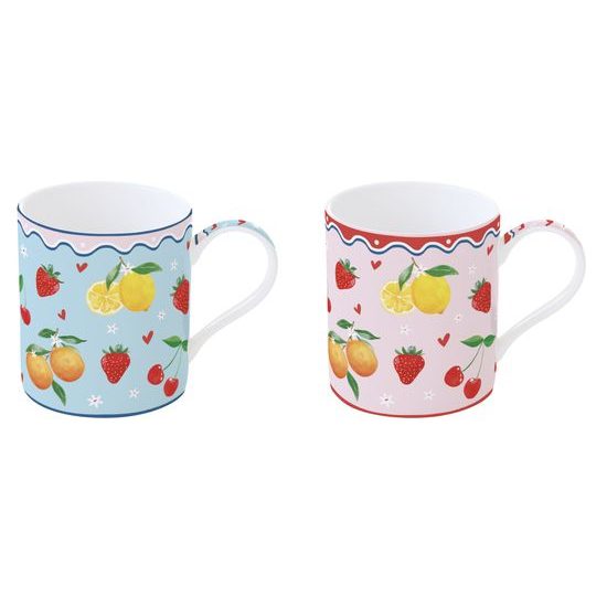 Porcelánové hrnky na kávu/čaj 2ks Fruit Mania 350ml, Easy Life