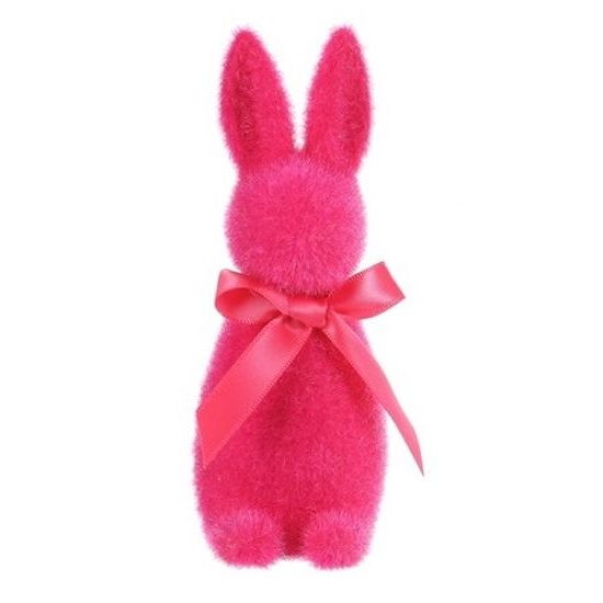 Velikonoční dekorace semišový stojící zajíc tmavě růžový, 6x7x16 cm