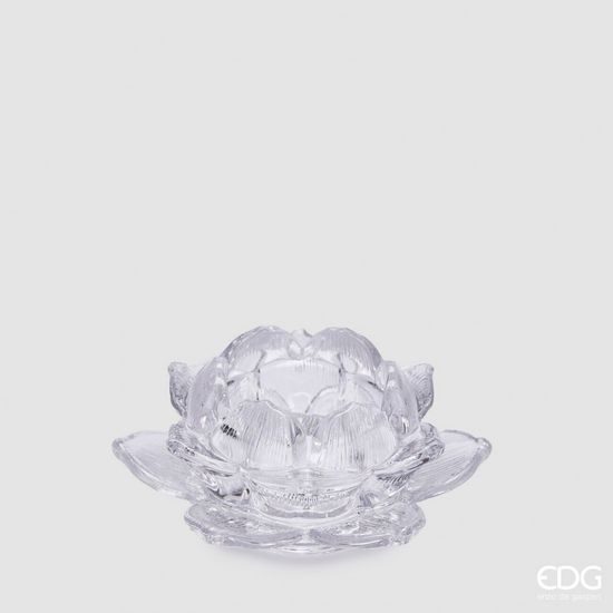 Sklenený svietnik na čajovú sviečku vodná ľalia číry, 4x10 cm