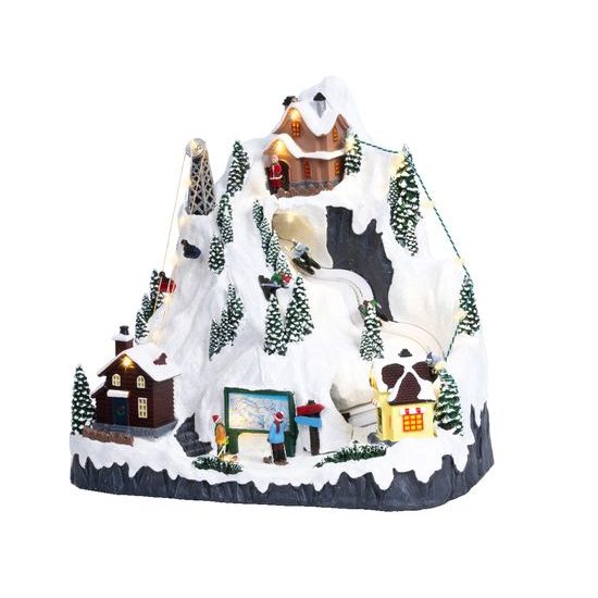 Vianočná dekorácia lyžiarsky svah s LED osvetlením, 22x30,5x28,5 cm