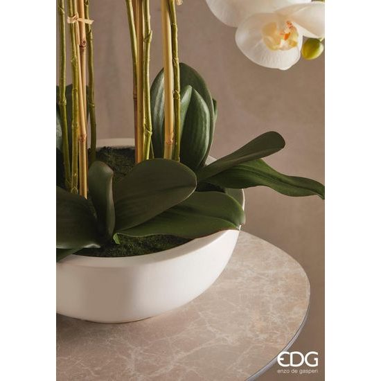 Umělá květina orchidej bílá v bílém květináči, 64 cm