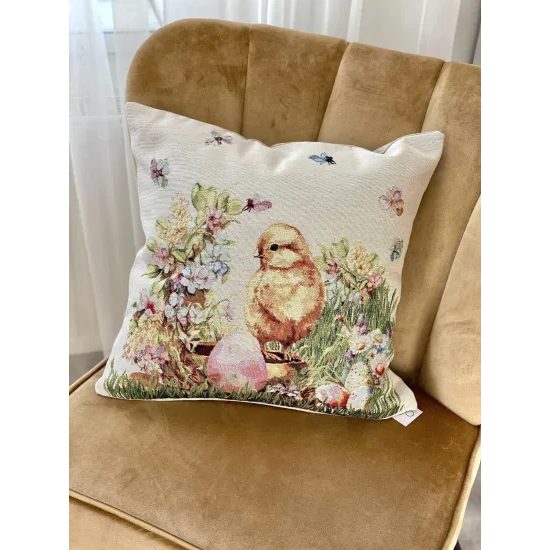 Velikonoční gobelínový potah na polštář s kuřátkem, 45x45cm