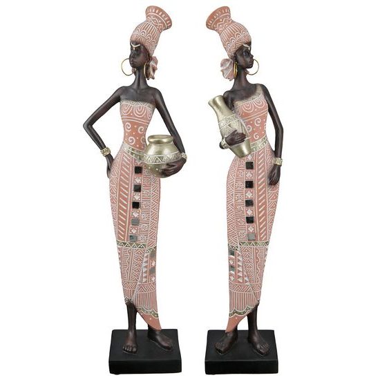 Dekorace figura Afričanka Malaika s nádobou růžová 1ks, 5,5x10x34 cm