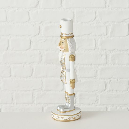 Vánoční dekorace svícen Louskáček bílý/zlatý 1ks, 27 cm