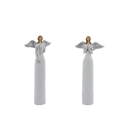 Dekorace figura anděl Anna mátový se stříbrnými křídly 1ks, 22x10x3 cm