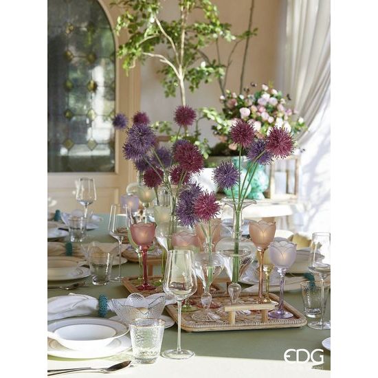 Sklenený svietnik na čajovú sviečku v tvare tulipánu 1ks, 22x8,5 cm