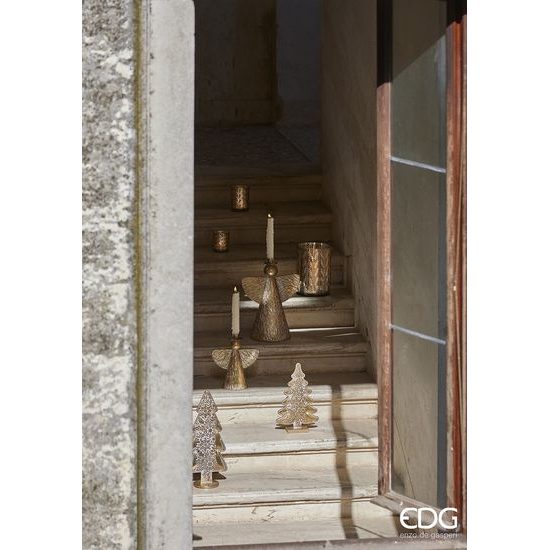 Vánoční kovový svícen/dekorace anděl zlatý, 25,5x23x12,5 cm