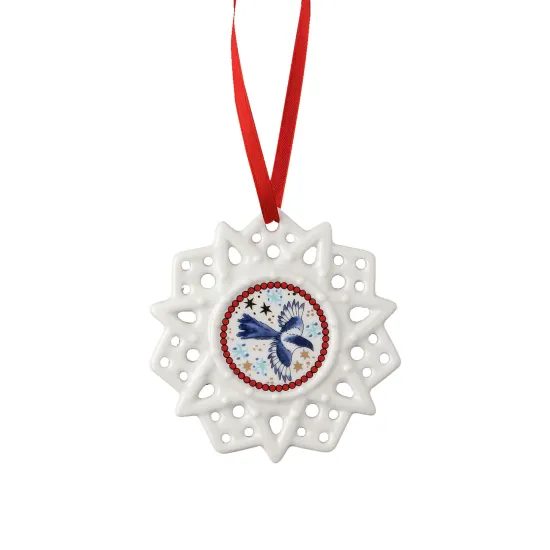 Porcelánová ozdoba Vločka, motív Straka, Christmas Sounds Ø 7,5 cm, Rosenthal