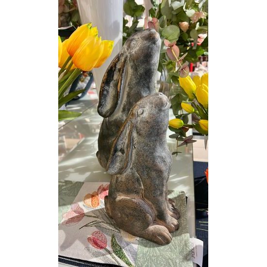 Velikonoční dekorace zajíc beton, šedá/zlatá, 16x12x28 cm