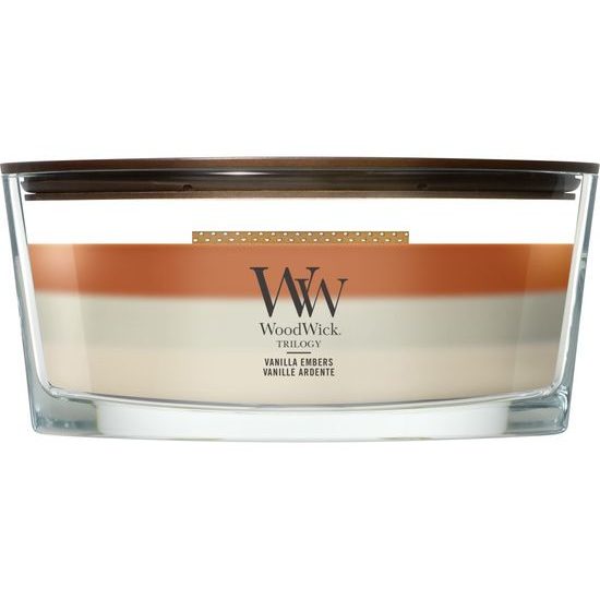 WoodWick - Trilogy Vanilla Embers, svíčka loď 453.6 g