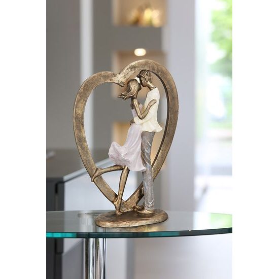 Dekorace zamilovaný pár v srdci zlatý, 7x18x27 cm