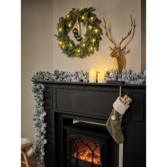 Vianočná umelá snehová girlanda Imperial s LED osvetlením zelená, 270x25 cm