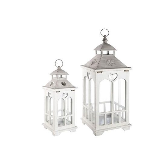 Drevený lampáš Cuoris biely, 1ks