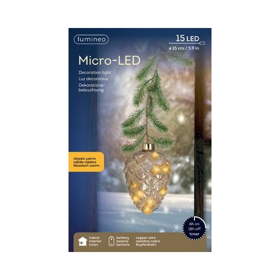 Vianočná závesná šiška s LED svetlami a vetvičkami, 15x21 cm