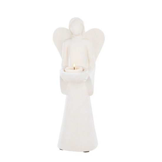 Keramický anděl Vera se svícnem krémový, 10x10,5x29 cm