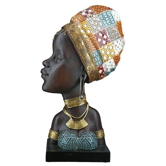 Dekorácia hlava černošky Zola kolorovaná, 10,5x22x38 cm