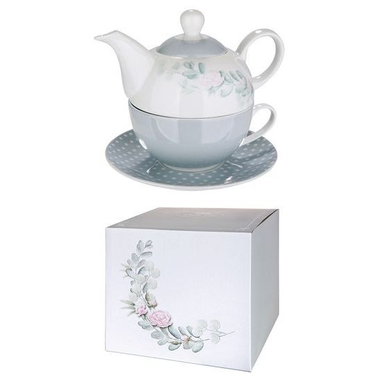 Porcelánová čajová konvice s šálkem pro jednoho Botanic Chic, 15x16 cm