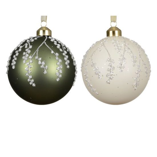 Vianočná sklenená ozdoba guľa zelená/biela matná 1ks, 10 cm