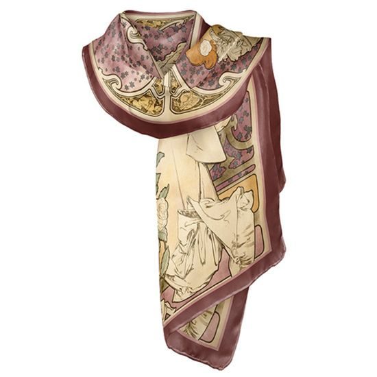 Hedvábná šála La Dame Aux Camelias 40x160cm, Alfons Mucha