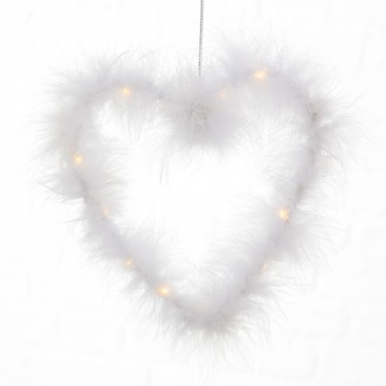 Závesné srdce s LED osvietením biele, 20-28 cm