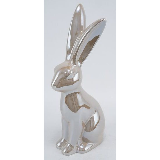 Velikonoční dekorace keramický zajíc Shiny krémová/lesklá, 17x10,5x37 cm