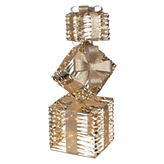 Vianočné dekorácie darčeky s LED osvetlenie a blikajúcim efektom zlatá, 25x73 cm