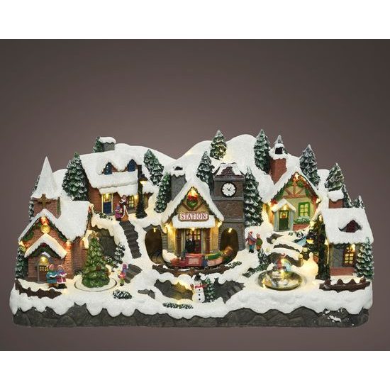 Vánoční dekorace hrací vesnička s LED, 27x56,5x26,5 cm