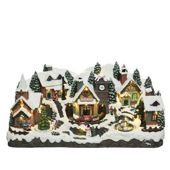 Vánoční dekorace hrací vesnička s LED, 27x56,5x26,5 cm