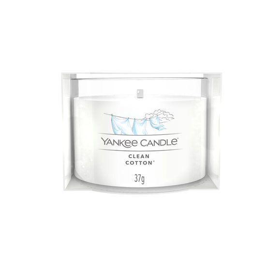 Yankee Candle - Plněná votivní svíčka ve skle Clean Cotton