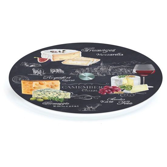 Otočný skleněný servírovací talíř černý Les Fromages v dárkovém balení 32cm, Easy Life