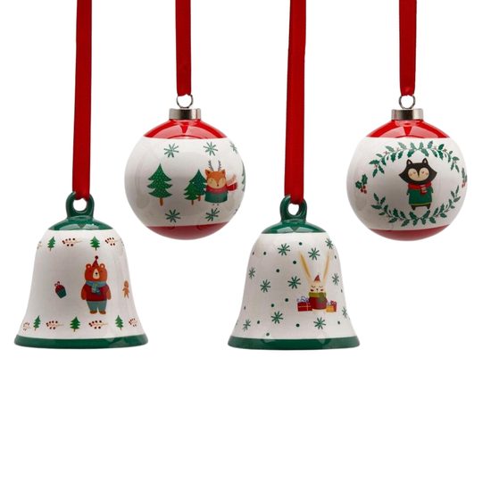 Vánoční keramická ozdoba koule/zvoneček 1ks, 10 cm