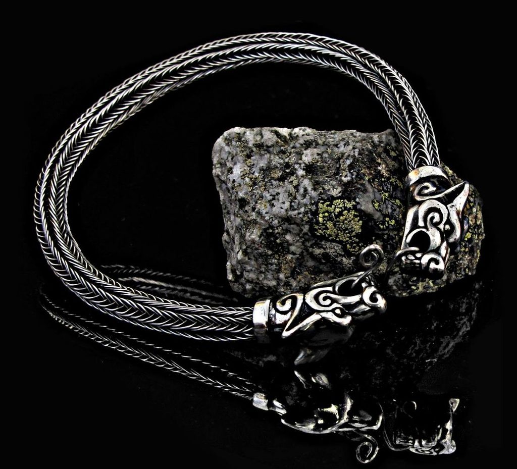 Naav - rock, metal, pohanství obchod - WOLF, sterling silver bracelet -  viking knit - Pendants - silver - Silver Jewellery