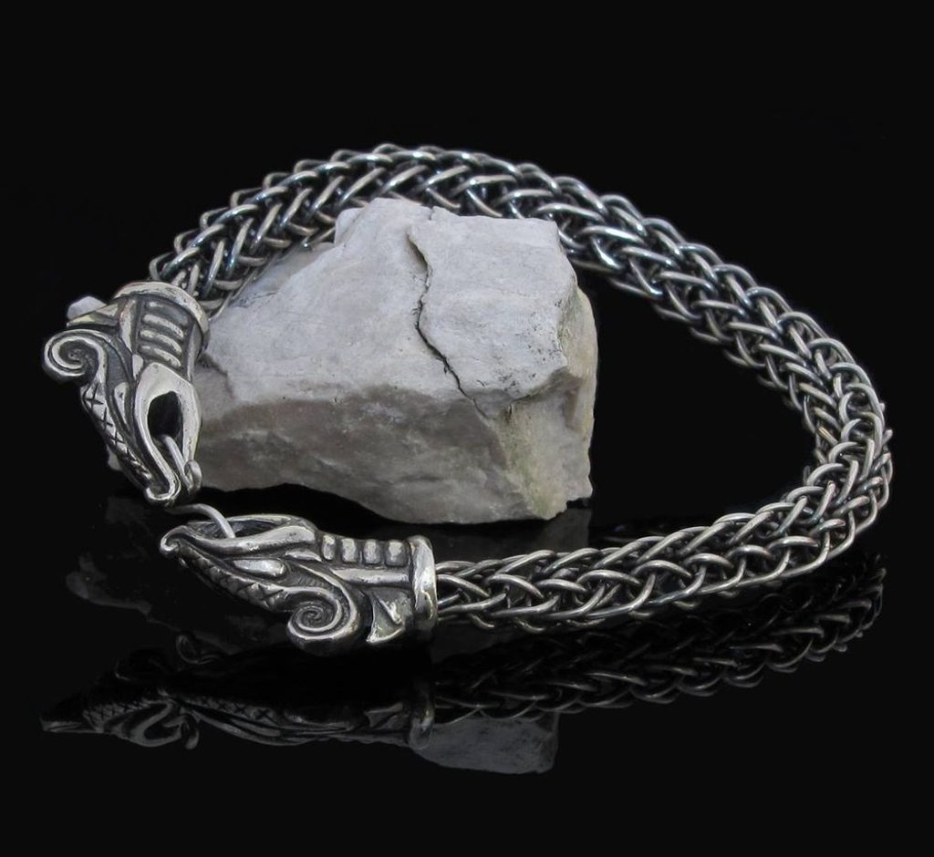 Naav - rock, metal, pohanství obchod - DREKI, drak, stříbrný náramek -  viking knit Ag 925 - Přívěsky - stříbro - Šperky stříbrné