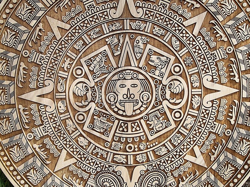 Naav - rock, metal, pohanství obchod - AZTÉCKÝ KALENDÁŘ nástěnná dekorace,  dřevo 29cm - Nástěnné dekorace - Dekorace