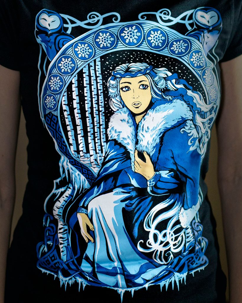 Naav - rock, metal, pohanství obchod - ZIMA SLOVANSKÉ dámské tričko barevné  - Trička dámská - Oblečení